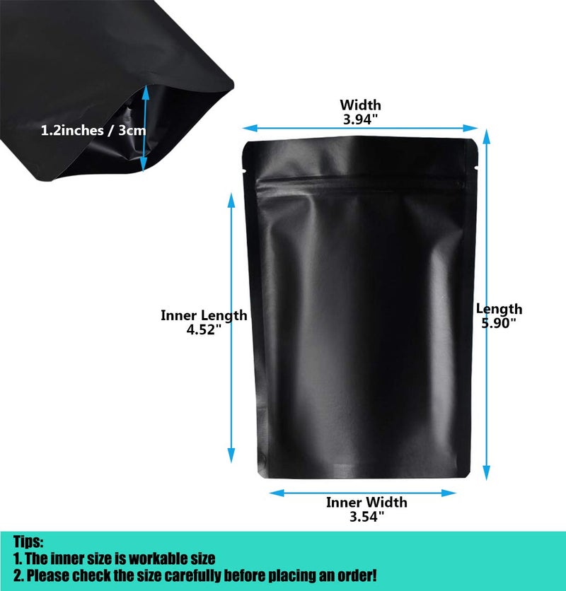 Fnuiddt 100 Pack Smell Proof Mylar Bags - 4 x 6 Inches Resealable Stand Up Ziplock Bags Food Storage Foil Pouch Matte Black - Image 2